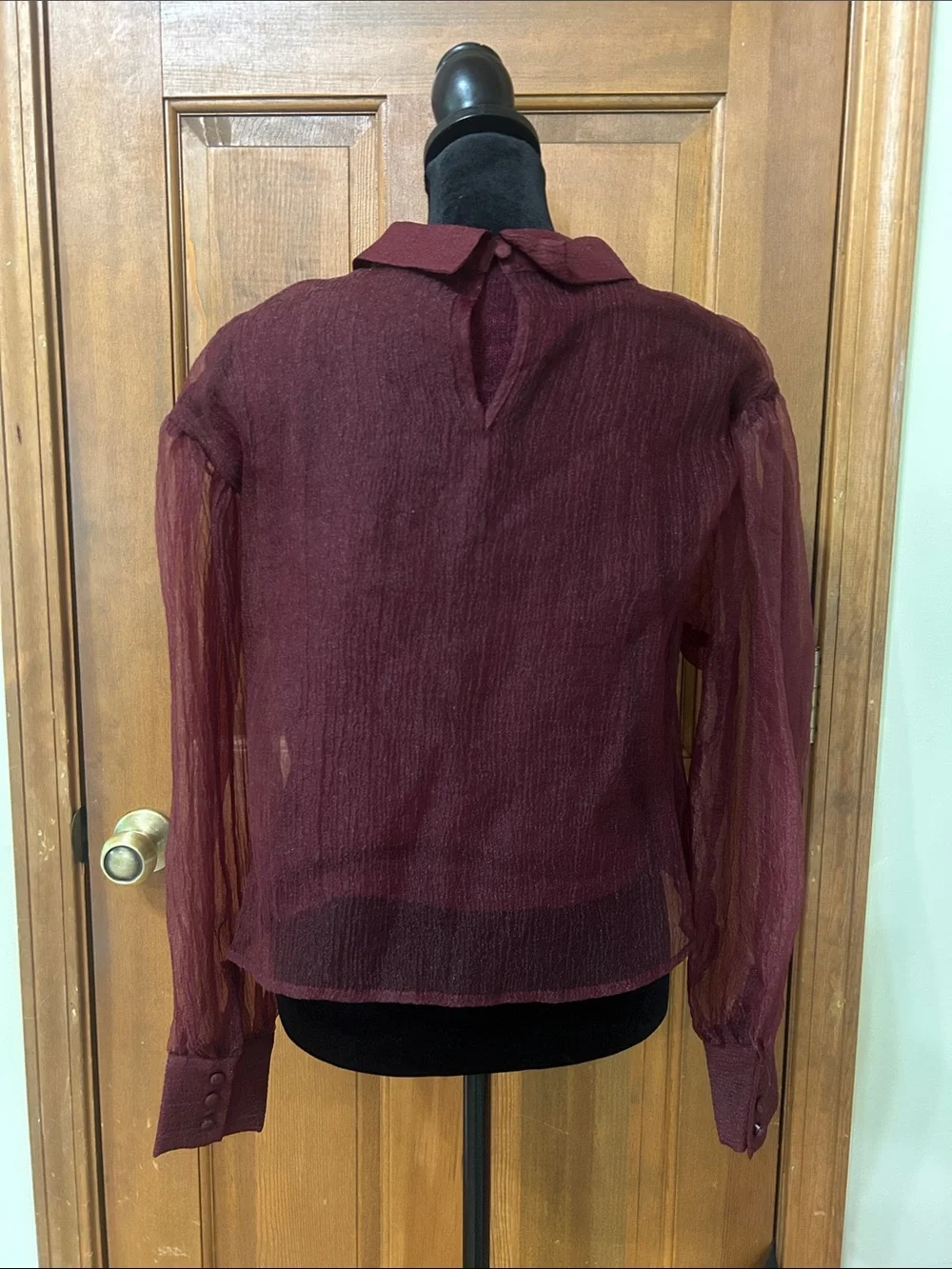 ZARA Burgundy Limited Edition Organza Puff Sleeve Sweater